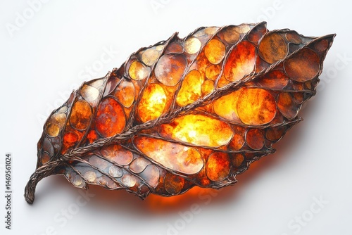 Ornate copper leaf artwork, illuminated