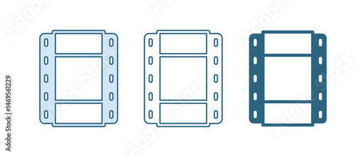 Blue Play Video icon isolated on white background. Film strip sign. Vector