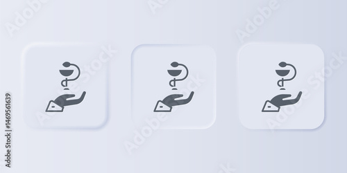 Grey Caduceus snake medical symbol icon isolated on grey background. Medicine and health care. Emblem for drugstore or medicine, pharmacy. Set icons in square buttons. Vector