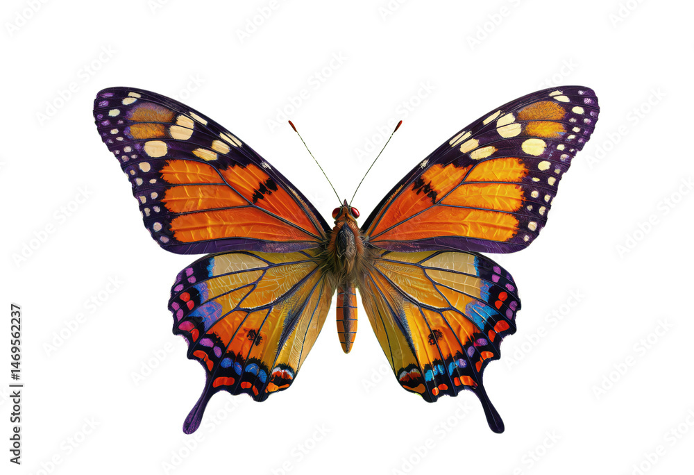 Fototapeta premium Colorful Butterfly, Isolated Transparent Background, Tropical Design Element