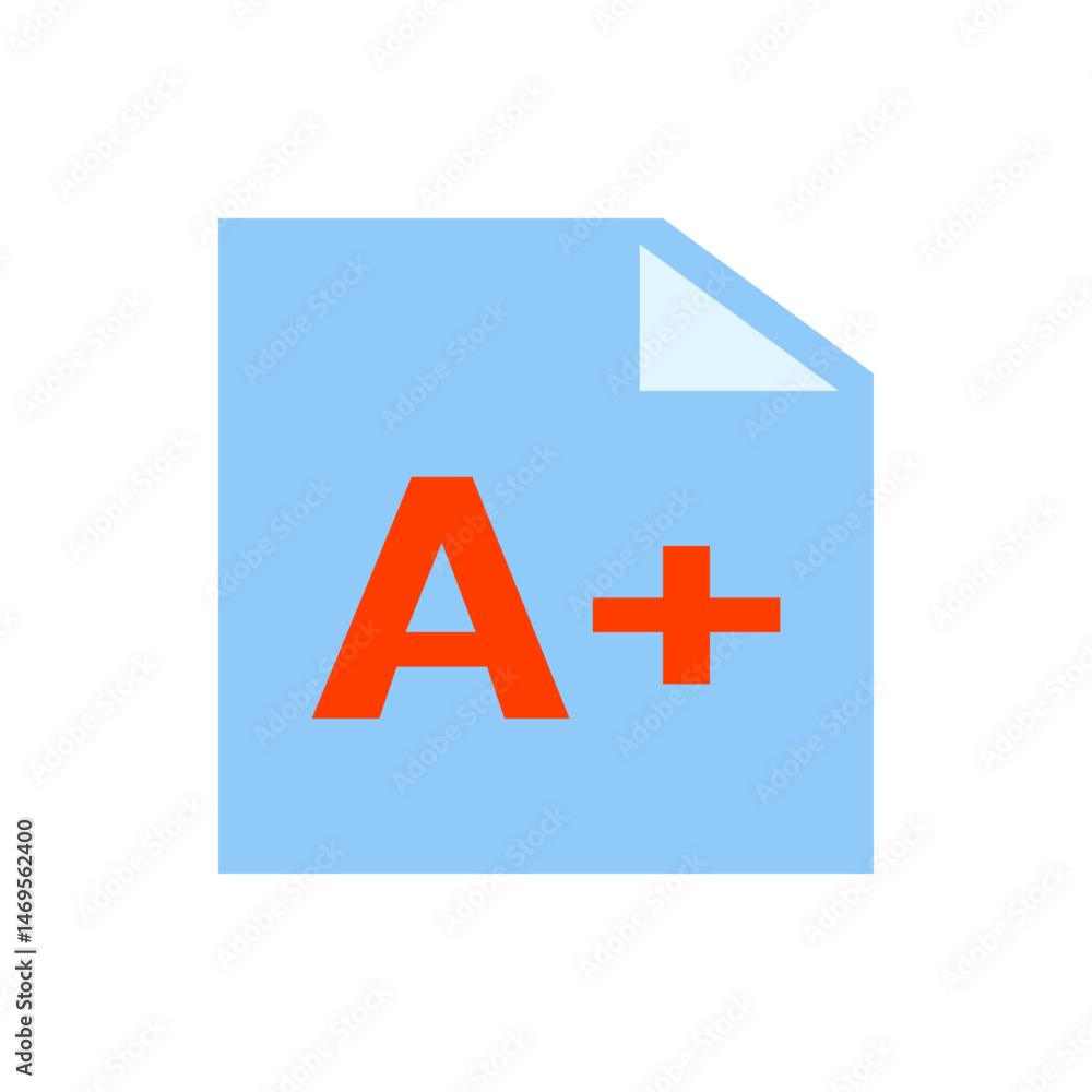 Obraz premium A plus grade on a light blue paper with a folded corner indicating excellent academic performance shown