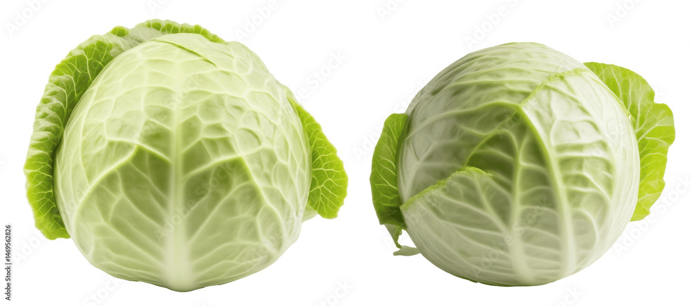 Two Heads of Green Cabbage, Isolated on Transparent Background Two Heads of Green Cabbage, Isolated on Transparent Background