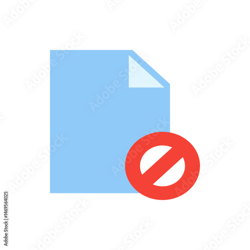 Blue document with a folded corner and a red circle with a line through it indicating prohibition or denial