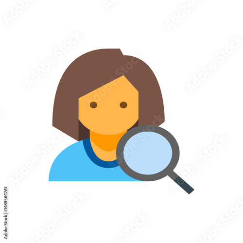 Illustration of a person with brown hair holding a magnifying glass for searching or investigation task