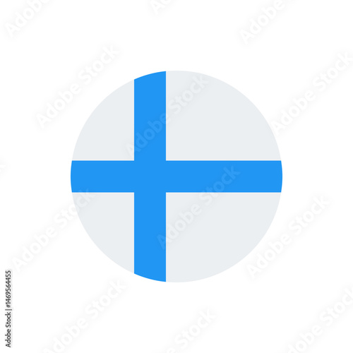 Illustration of a white circle with a centered blue cross representing the finnish flag symbol design