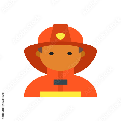 Illustration of a firefighter with orange helmet and uniform standing against a white background view