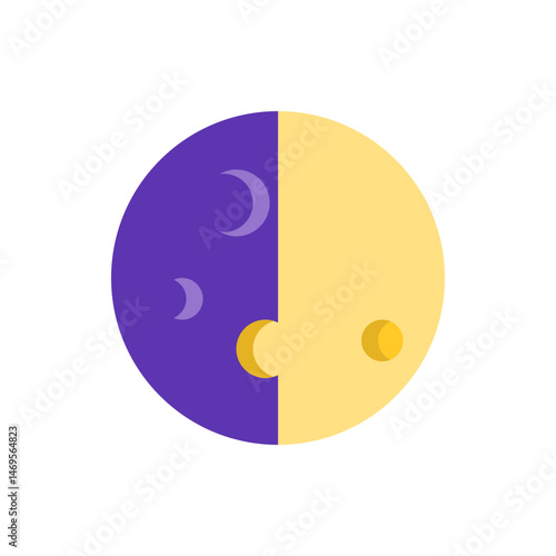 Illustration of a split circle with moon phases and sun representations on contrasting backgrounds design