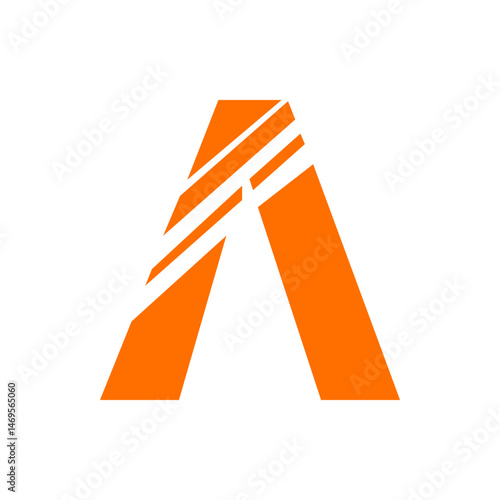 Orange abstract shape resembling a letter a with horizontal lines on a white background is displayed