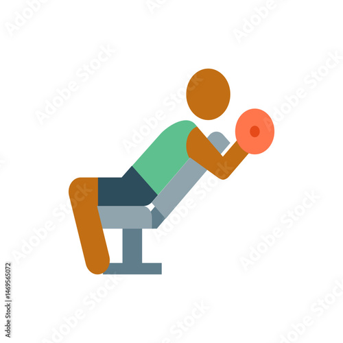 Illustration of a person lifting a dumbbell while lying on a bench for exercise and fitness training