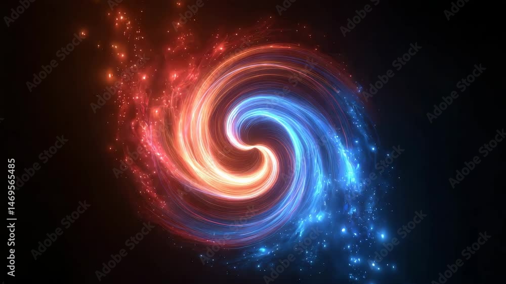 A mesmerizing swirling spiral of energy, split into radiant red and cool blue hues, set against a dark background. This dynamic composition evokes a sense of cosmic wonder and ethereal beauty A mesmerizing swirling spiral of energy, split into radiant red and cool blue hues, set against a dark background. This dynamic composition evokes a sense of cosmic wonder and ethereal beauty