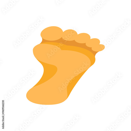 Illustration of a single human foot with toes and sole in a light orange color on a white background view