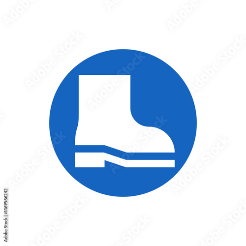 Illustration of a white safety boot symbol inside a blue circle indicating foot protection required area