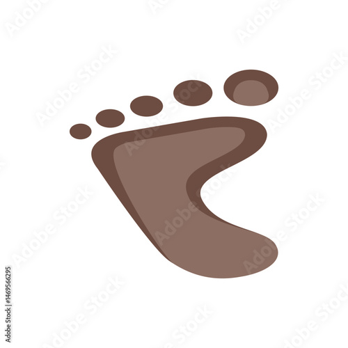 Illustration of a single brown footprint with five toes on a white background in a simple cartoon style