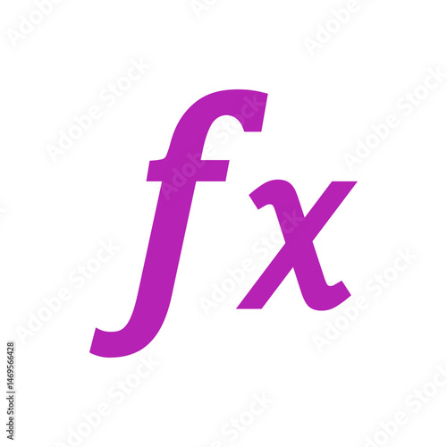 Illustration of the function notation fx in purple color on a white background showing mathematical formula notation