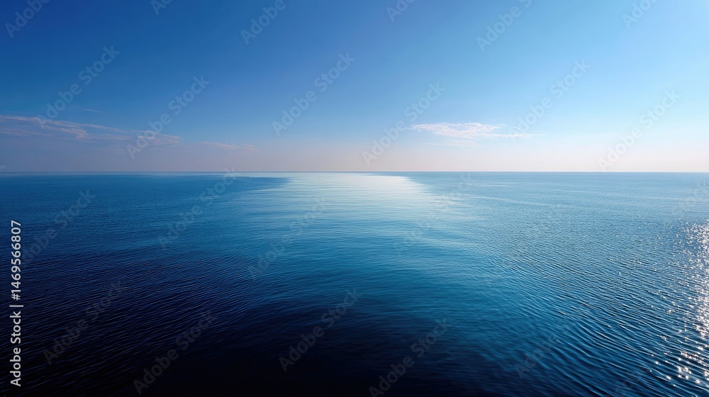 Fototapeta premium The ocean horizon on a sunny day, where the line of the sea and sky meet in a perfect straight line, creating a sense of infinity