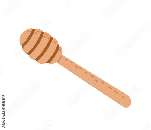 Wooden honey dipper resting on a light background with a minimalist design