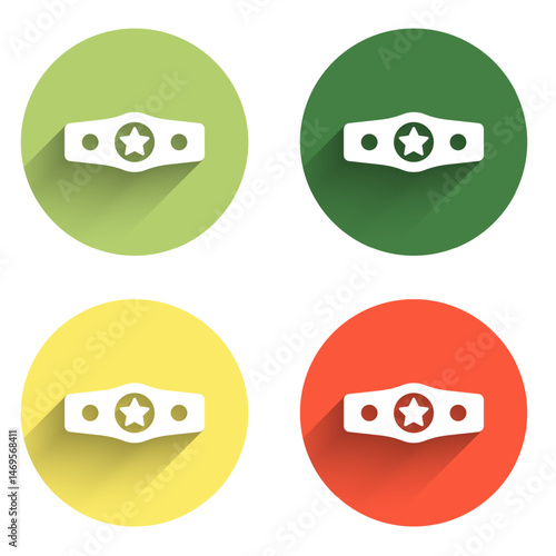 Set Boxing belt icon isolated with long shadow background. Belt boxing sport championship winner fight award. Color circle button. Vector