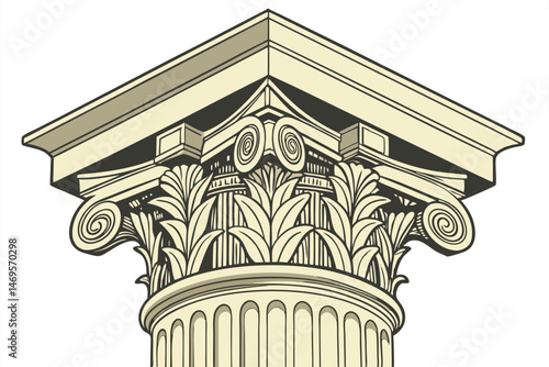 101 detailled golden corinthian column capital, ornate architectural element, elaborate decorative motif, intricate carved motifs, refined classical design, luxurious golden accents, elegant neoclassi