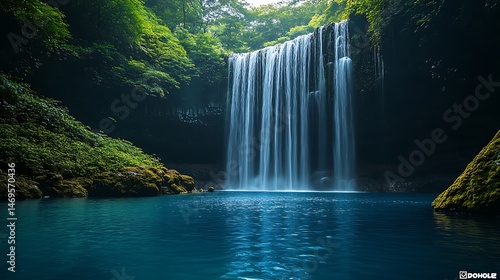Calm Waters Reflecting Towering Waterfall High Resolution Picture