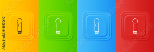 White Dildo vibrator for sex games icon isolated on colorful background. Sex toy for adult. Vaginal exercise machines for intimate. Set icons in square buttons. Vector