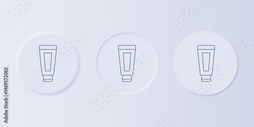 Grey Cream or lotion cosmetic tube icon isolated on grey background. Body care products for woman. Set icons in square buttons. Vector