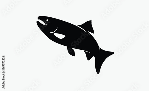 salmon trout silhouette, freshwater fish vector, bold fish outline, aquatic species shape, black white trout, clean fish profile, side view illustration