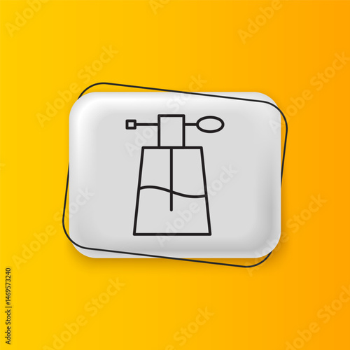Black Perfume icon isolated on yellow background. Silver rectangle button. Vector