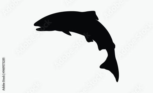 salmon trout silhouette, freshwater fish vector, bold fish outline, aquatic species shape, black white trout, clean fish profile, side view illustration