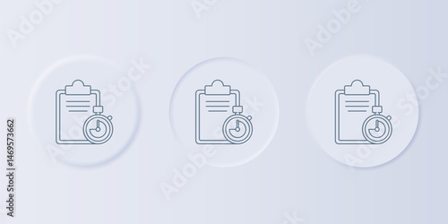 Grey Verification of delivery list clipboard icon isolated on grey background. Set icons in square buttons. Vector