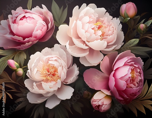 peony flowers in pink and white colors on a dark background a banner for an e commerce website generative ai