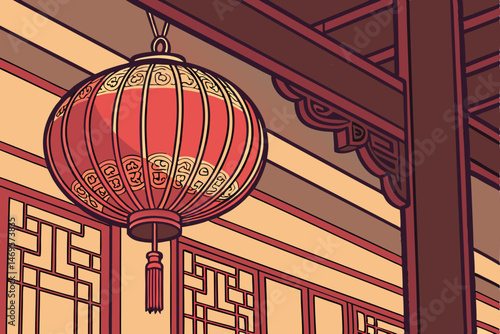 103 red silk lantern, traditional asian decor, detailed oriental pattern, hanging lamp, glowing light, dramatic shadows, elegant craftsmanship, festive atmosphere, cultural heritage, premium quality
