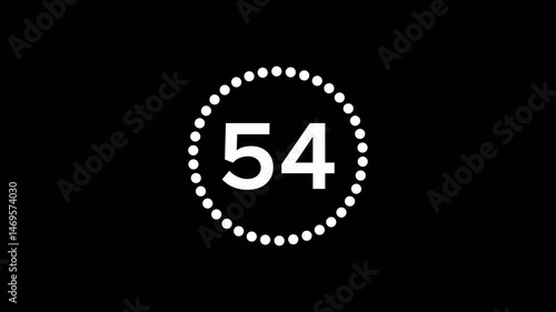 One minute countdown timer animation from 60 to 0 on a transparent background, 60 seconds countdown timer with alpha channel, 1 minute circle countdown.
