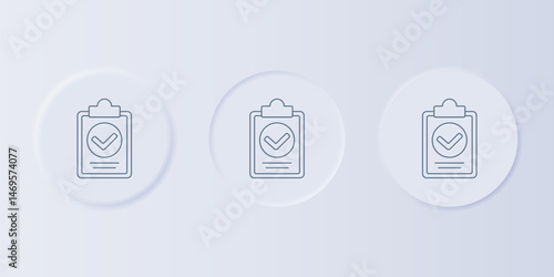 Grey Verification of delivery list clipboard icon isolated on grey background. Set icons in square buttons. Vector