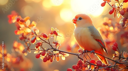 Obraz na płótnie A lovebird perched on a flowering branch in the soft light w salonie