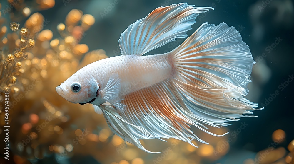 Vibrant betta fish swimming in serene underwater lighting