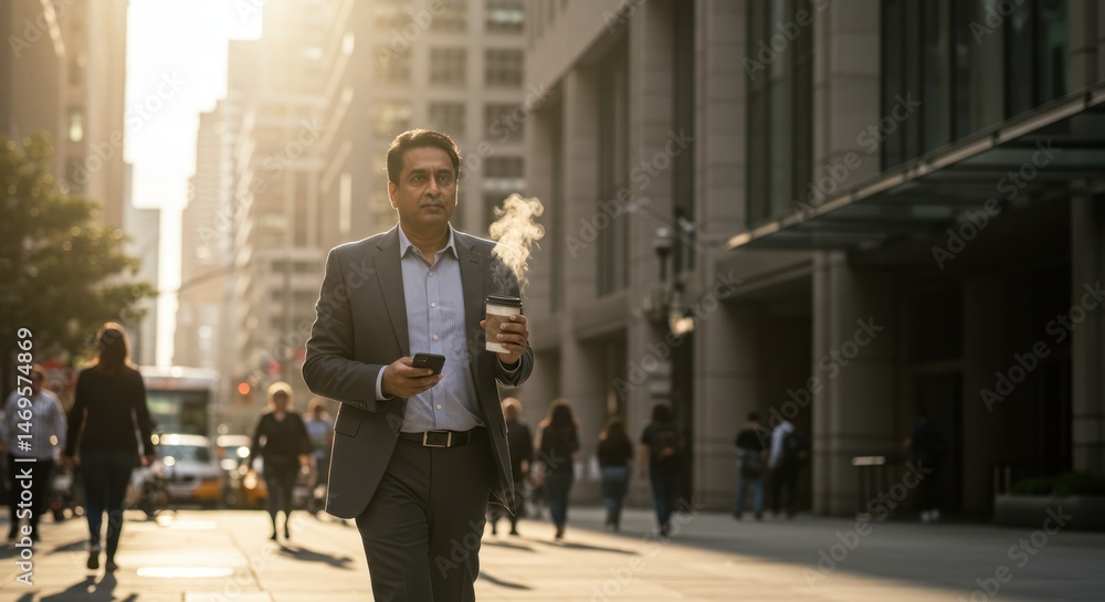 Fototapeta premium Businessman walking city street
