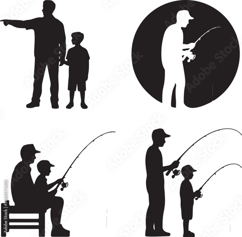 fishing, silhouette, fisherman, vector, fish, water, sport, people, rod, sea, leisure, sunset, illustration, nature, woman, hobby, angler, fun, ocean, fisher, person, men, boy, black, rope