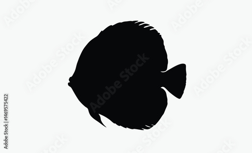 discus fish silhouette, tropical fish vector, ocean fish icon, aquatic life graphic, sea animal shape, black white discus, flat fish outline, exotic fish symbol