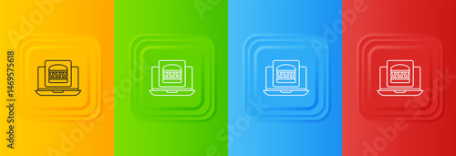White Online ordering and burger delivery icon isolated on colorful background. Set icons in square buttons. Vector