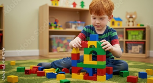 Child playing with building blocks
