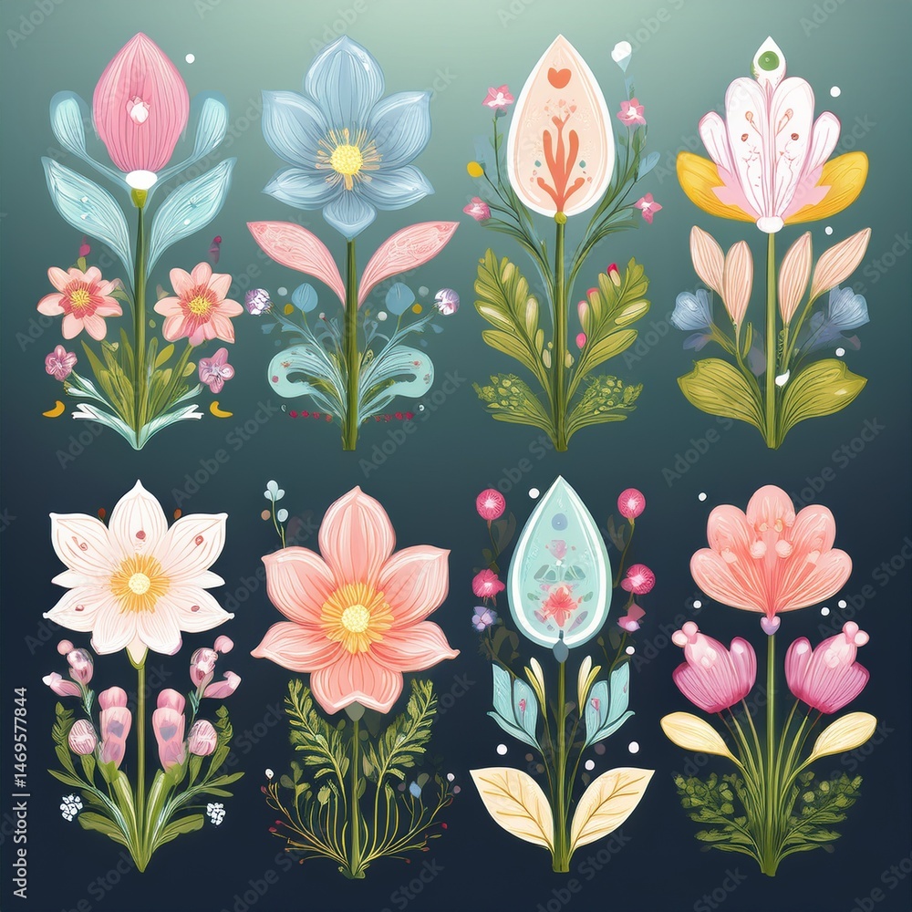 set seamless floral pattern