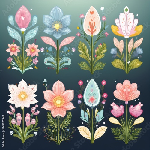 Obraz na płótnie set seamless floral pattern w salonie
