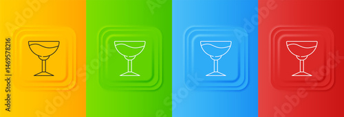 White Wine glass icon isolated on colorful background. Wineglass sign. Set icons in square buttons. Vector