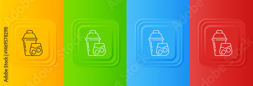 White Cocktail shaker with cocktail glass icon isolated on colorful background. Set icons in square buttons. Vector
