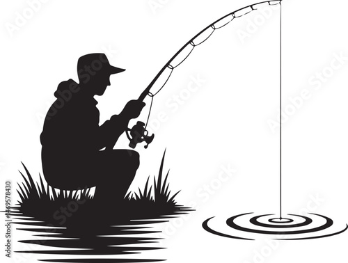 fishing, silhouette, fisherman, vector, fish, water, sport, people, rod, sea, leisure, sunset, illustration, nature, woman, hobby, angler, fun, ocean, fisher, person, men, boy, black, rope