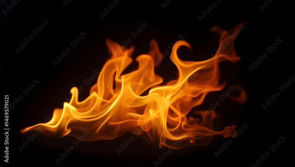 Fototapeta premium Fire flames on black background. Fire burn flame isolated, abstract texture. Flaming effect with burning fire.