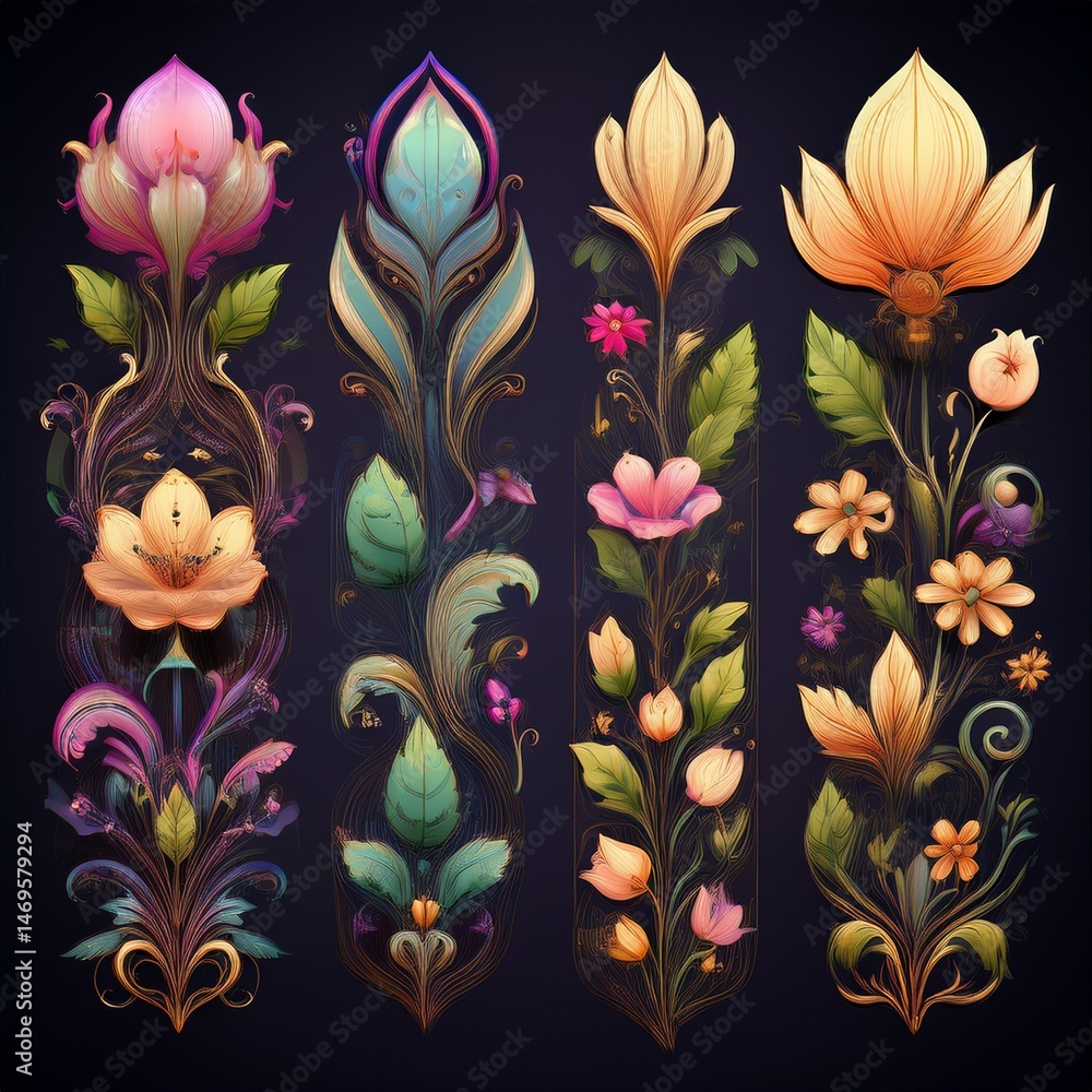 set seamless floral pattern