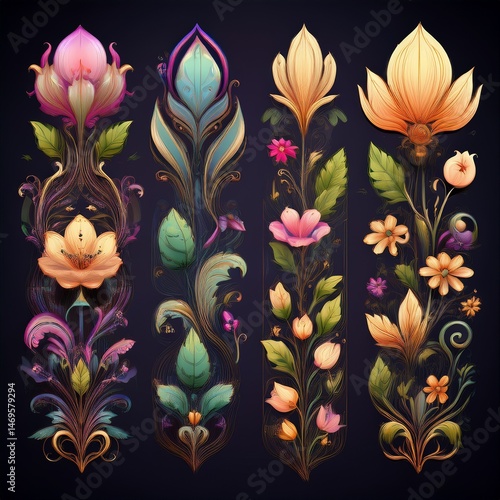 Obraz na płótnie set seamless floral pattern w salonie