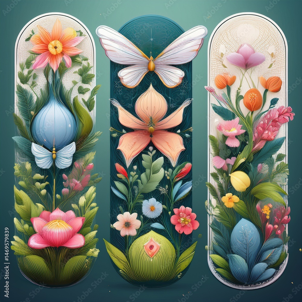 set seamless floral pattern