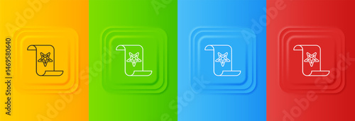 White Ancient magic book with alchemy recipes and mystic spells and enchantments icon isolated on colorful background. Set icons in square buttons. Vector